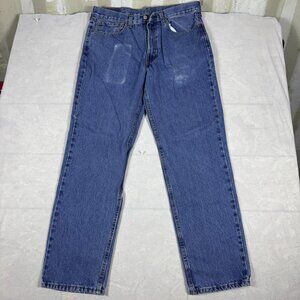 Levi's 550 Straight Leg Jeans Mens Blue Denim Five Pockets Distressed Size 34x32